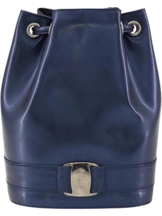 Salvatore Ferragamo Vala Backpack Patent leather Navy Silver Auth 175785 main image 11